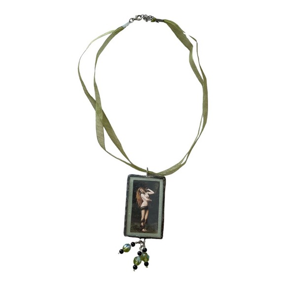 Handmade Original Art Glass Bathing Beauty Pendant/Necklace Upcycled - Picture 2 of 4